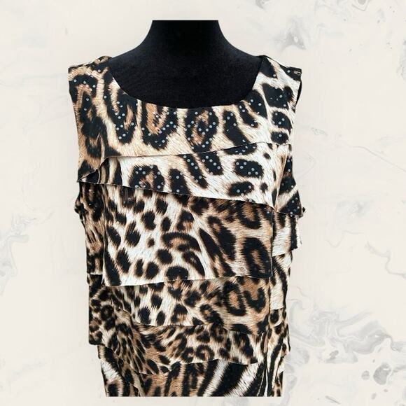 Dressbarn Collection women’s size 1X cheetah print sleeveless tiered top - Picture 1 of 9